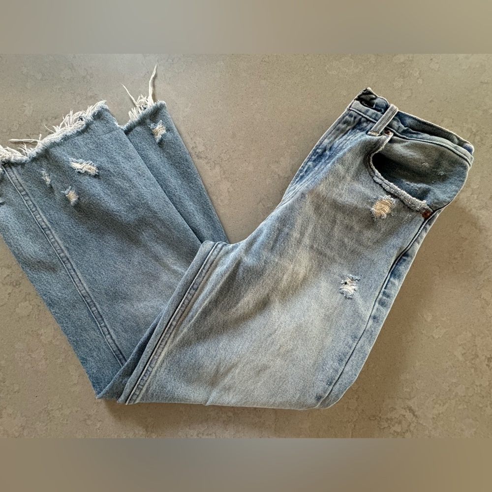 Abercrombie Distressed Wide Leg Cropped Jeans